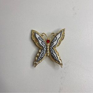 vintage chunky buttterfly perl rhinestone brooch pin gold white blue red